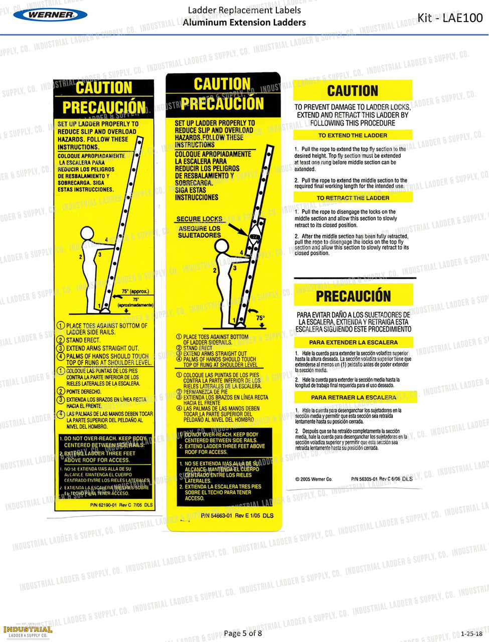 Werner Parts LAE100 Safety Labels - Aluminum Extension Ladders | ALUM EXT  LDR LABEL REPL KIT