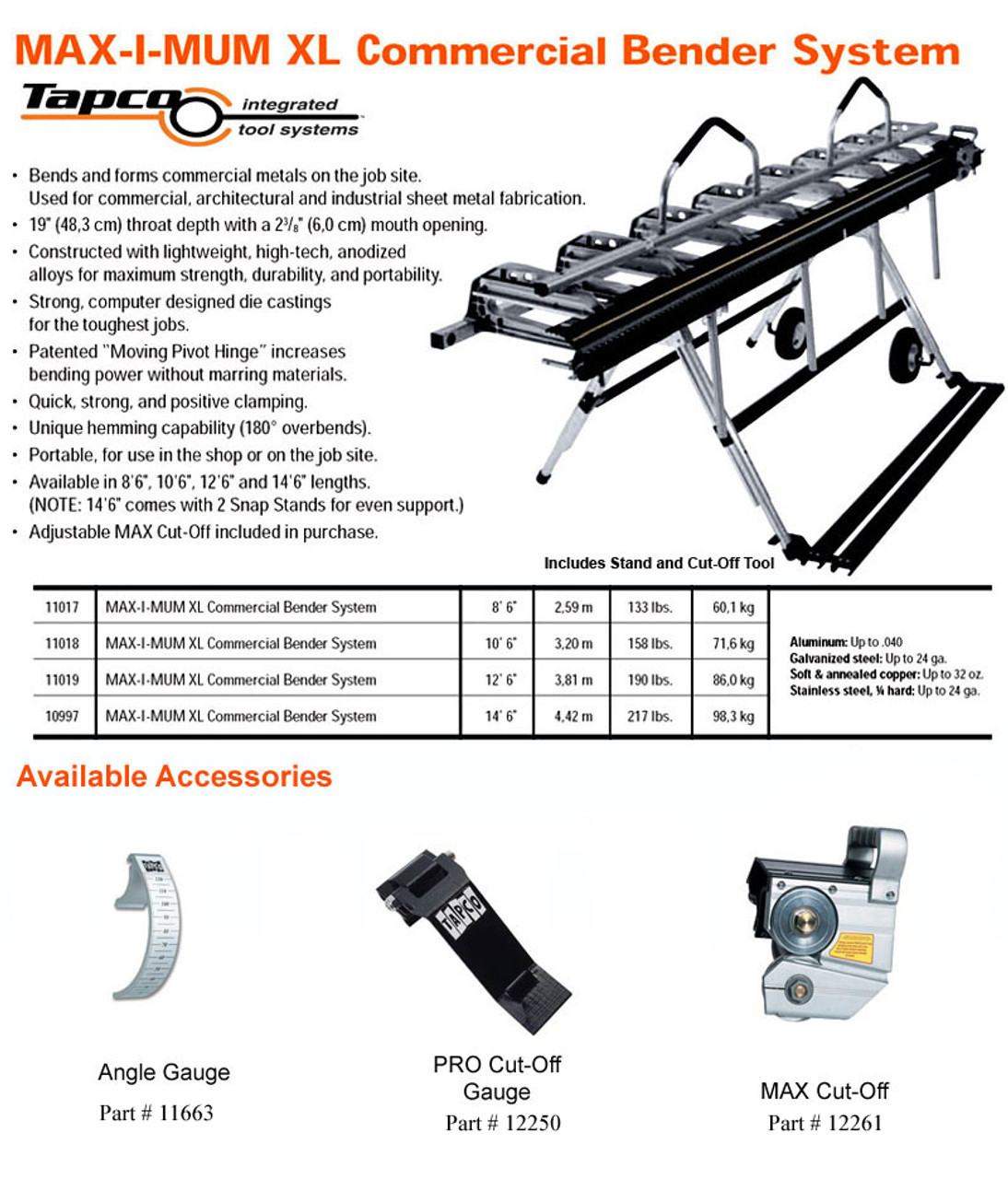 tapiko Tapco Siding Tools MAX-I-MUM XL Commerical Bender