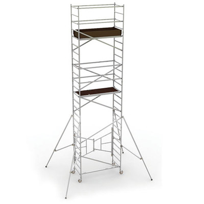 MetalTech AL-Q0107 | 18' Easy-Set Scaffold Tower With - 24' Reach  With Guardrails And Outriggers