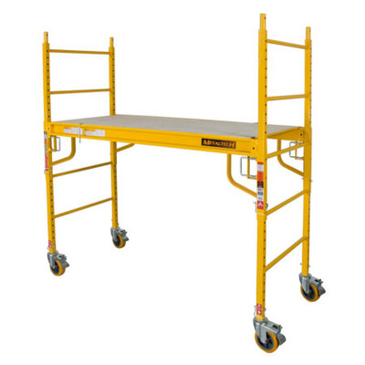 MetalTech Jobsite Baker with HD casters, yellow Jobsite Series scaffolding platform on wheels.