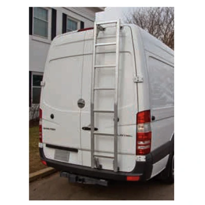 Prime Design AAL-8012 Aluminum Van Ladder on RAM ProMaster 90" Low Roof, Bright Aluminum finish.