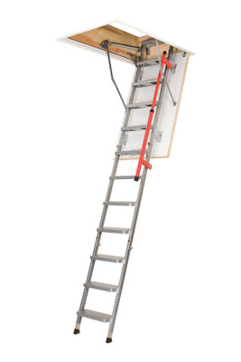 Fakro Luxury Metal Attic Ladder, residential ladder, 27.5"x51" opening, insulated, 350lb capacity, silver.