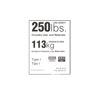 Werner Parts LDR250 Duty Rating Label - 250 lb | 250# DUTY RATED LDR LBL REPL