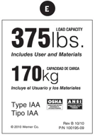 Werner Parts LDR375 safety labels 375lb Rated Duty Rating Sticker for All Ladders.