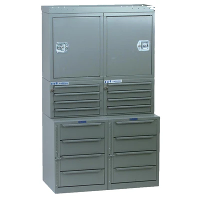 Adrian #MD702 Gray van cabinet module, 36w x 60h x 18d, with cabinet and drawers.