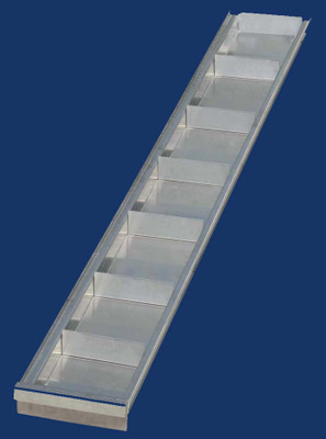 System One pullout storage tray system for StowAway Drawers, silver color, multiple compartment sizes.