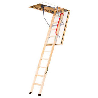 Fakro LWF 869717 Wood Attic Ladder | "FIRE RATED" & "Insulated" | 25" x 47" Opening / 8'11" Ceiling Height | 300 lb Capacity