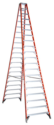 Werner Twin Step, 20 Ft Fiberglass Twin Stepladder, Type IA 300 lb Rating, red color.