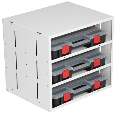 Weather Guard Model Model 9960-3-01 Three-Shelf, Stackable Cabinet with Three (3) Small Parts Organizer Cases