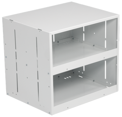 Weather Guard Model 9962-3-01 Two-Shelf Stackable Cabinet, white, for small bins storage.