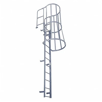 Cotterman F31WC Fixed Steel Wall Ladder with Safety Cage for Vertical Climbing Access.