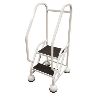 Cotterman ST-221 A2 XX P5 steel office ladder with double steps and handrail, white color.