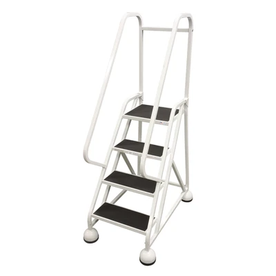 Cotterman ST-421 A2 XX P5 office work ladder, 4-step, white, with double handrail and top step.