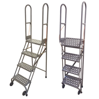 Cotterman SAS4A6 steel ladder, 4-step, stock-n-store rolling folding ladder with A6 perforated tread.
