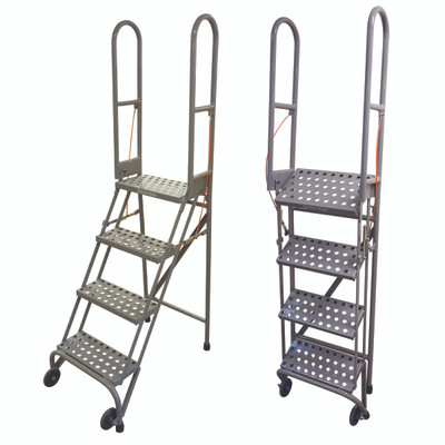 Cotterman SAS4A2 | Steel 4-Step Stock-N-Store Rolling Folding Ladder | 40 In. Top Step Height |  70 In. Overall Height | A2 Solid w/Ribbed Mat Tread