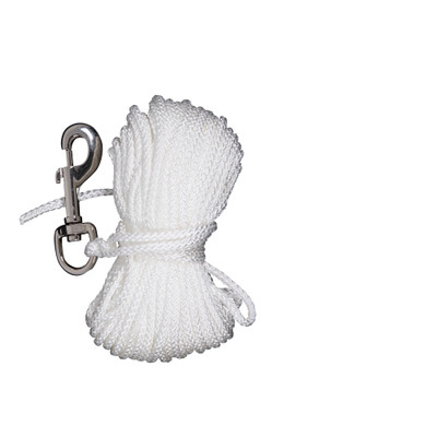 Werner Fall Protection R100065 65' SRL Rope Tagline, Safety Tool, white rope with metal clip.