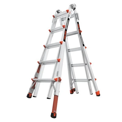 Little Giant Defender ladder, Model 22, 300lb rated, aluminum, articulated, extendable with ratchet levelers.
