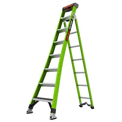 Little Giant fiberglass ladder, Model 13908-074, 8ft, Type IAA, 375lb rated, green color.