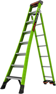 Little Giant Model 13908-071 | KING KOMBO Industrial, 8' - Type IAA - 375 lb/170 kg Rated, Fiberglass 3-in-1 All-Access Combination Ladder with GRIP-N-GO Single-Hand Release Hinge with Rotating Wall Pad Accessory, QUAD POD, GROUND CUE, and HD Feet