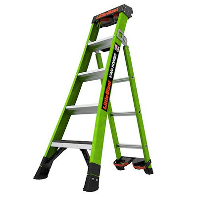 Little Giant Model 13905-071 | KING KOMBO Industrial, 5' - Type IAA - 375 lb/170 kg Rated, Fiberglass 3-in-1 All-Access Combination Ladder with GRIP-N-GO Single-Hand Release Hinge, Rotating Wall Pad Accessory, QUAD POD, GROUND CUE, and HD Feet
