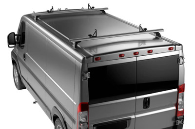 Thule TracRac Van ES rack on silver Dodge Ram ProMaster van, model #29613XT.