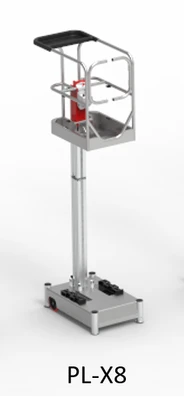 ReechCraft PowerLift 4028204 PL-X8 complete unit, silver and red, with platform and safety guardrails.