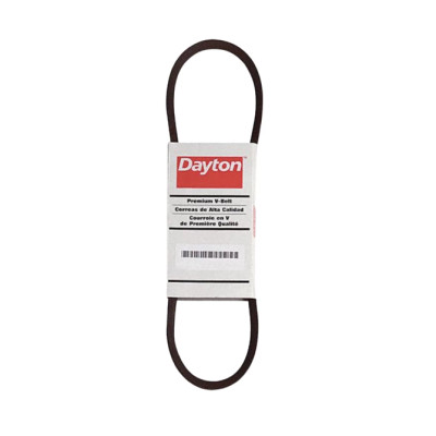 Dayton brand rubber belt, packaged and labeled for distribution, with barcode and product information.