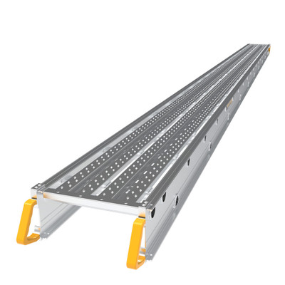 MetalTech M-SPA21420 Aluminum Stage 14"x20' nesting scaffold, equivalent to Werner 2420, silver with yellow accents.