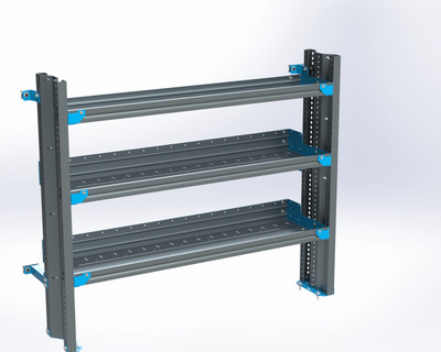 Adrian AS-2T1454GMA 3-Shelf organizational rack, 14x54, gray with blue accents, for Express & Savana.