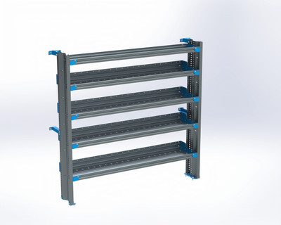 Adrian van shelving, Adrian 5-shelf unit, ProMaster high roof shelving for passenger side storage solutions.