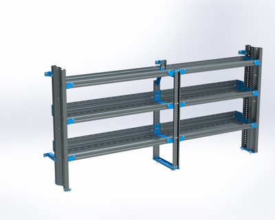 Adrian AS-2T1490GMA 3-Shelf mobile storage unit, 14x90, gray with blue accents, Adrian brand.