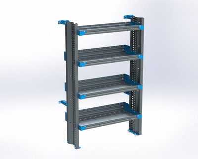 Adrian AS-2T1636FTMA 4-Shelf Unit, 16x36, gray and blue color, Transit Mid Roof 130" height.