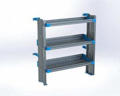 Adrian AS-2T1642FTLA 3-Shelf Unit, gray with blue accents, part of Adrian Storage solutions.