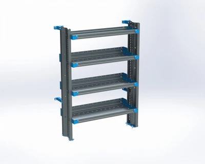 Adrian AS-2T1642FTMA 4-Shelf Unit, 16x42, mid roof storage, gray shelving unit with blue accents.