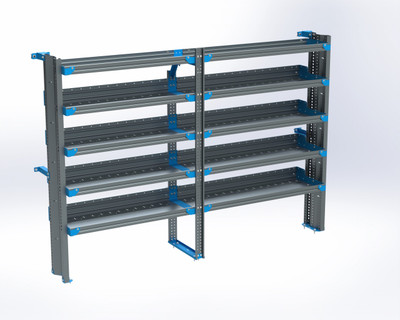 Adrian AS-2T1690PMHA 5-Shelf Unit, commercial van shelving, ProMaster High Roof 136", gray with blue accents.