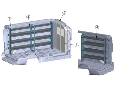 Adrian shelving solution, Adrian BASE-FT-MR148 Base Shelving Package, Transit Mid Roof 148, gray color.