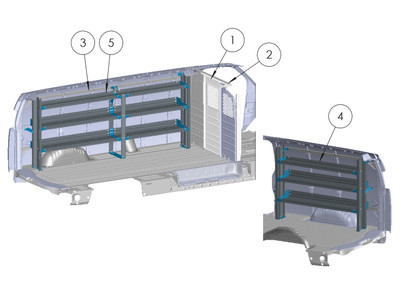 Adrian BASE-GM-155 Base Shelving Package, GM Express/Savana, 155 WB