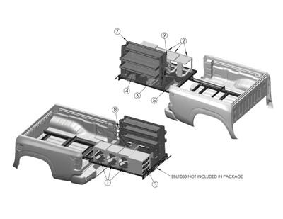 Adrian HVAC-EBP53 HVAC Truck Package, 5′ Bed, Adrian brand, truck bed components shown.