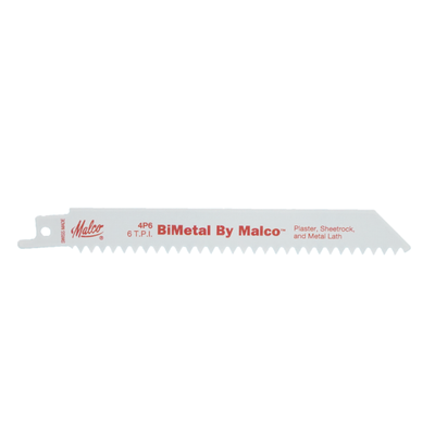 Malco 4P6 Reciprocating Saw Blade Bimetal 6L 6T for construction tools by Malco Tool brand.