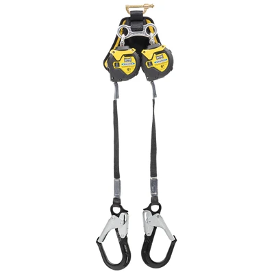 Werner Fall Protection R433006LE-R 6ft Bantam Twin Leg Self-Retracting Lifeline with aluminum rebar hooks.