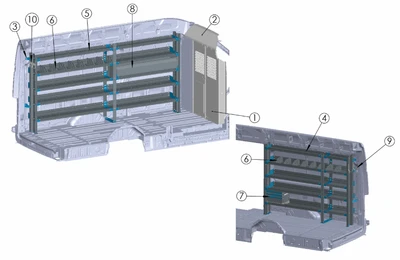 Adrian service package, Transit High Roof 148EWB, Adrian GEN-FTHR148XB General Service Package diagram.