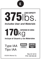 Werner Parts LDR375-100 / 375lb Rated Duty Rating Sticker for All Ladders Except Twin Step Ladders / 100 Labels