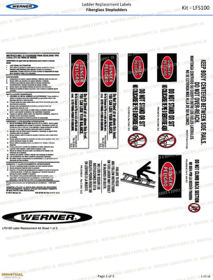 Werner Parts LFS100 All Labels for Fiberglass: Steps, Platforms, Twins, Twin Platforms, Tripod Stepladder, and Podiums