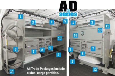 Adrian 4318G Plumbing & HVAC Starter Package, Gray, 135" Savana van HVAC Starter Kit installed.