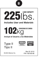 Werner Parts LDR225 safety labels 225lb Rated Duty Rating Sticker for ladders color white.