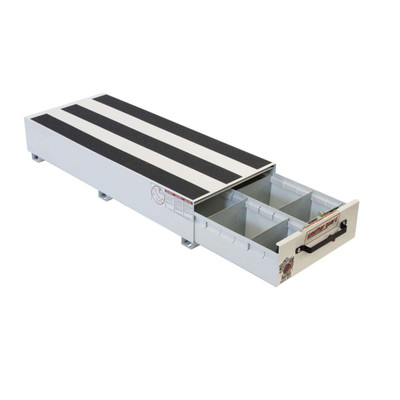 Weather Guard Model 306-3 steel drawer unit, 48x20x9 inches, silver color, open drawer.