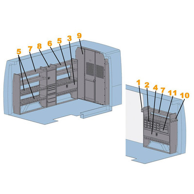 Adrian #4013H General Service Starter Package Gray Sprinter Van Shelving for Sprinter High Roof 144".