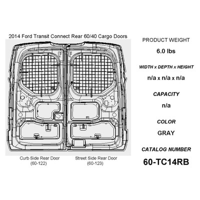 Adrian #60-TC14RB Rear Doors Security Screen Kit, Gray, Transit Connect Rear Door Guard.
