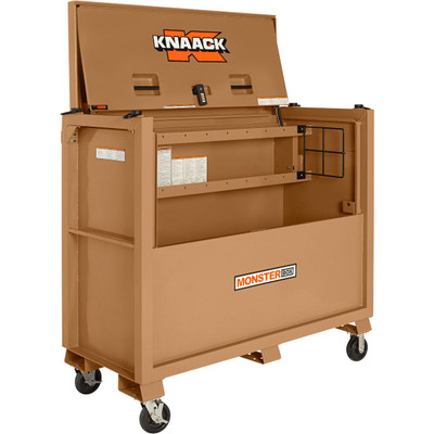 Knaack Model 1000 MONSTER PIANO BOX, industrial storage box, Knaack brand, tan color, large capacity.
