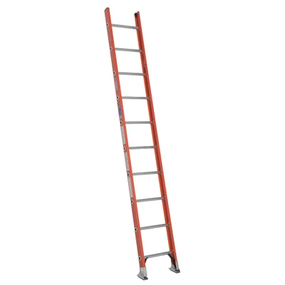 Werner D6200-1 Series Fiberglass single ladder, 300 lb rated, red color, fiberglass material.